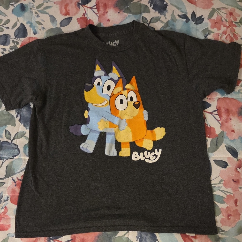 BLUEY Kids Graphic Tee - Charcoal with Blue and Orange